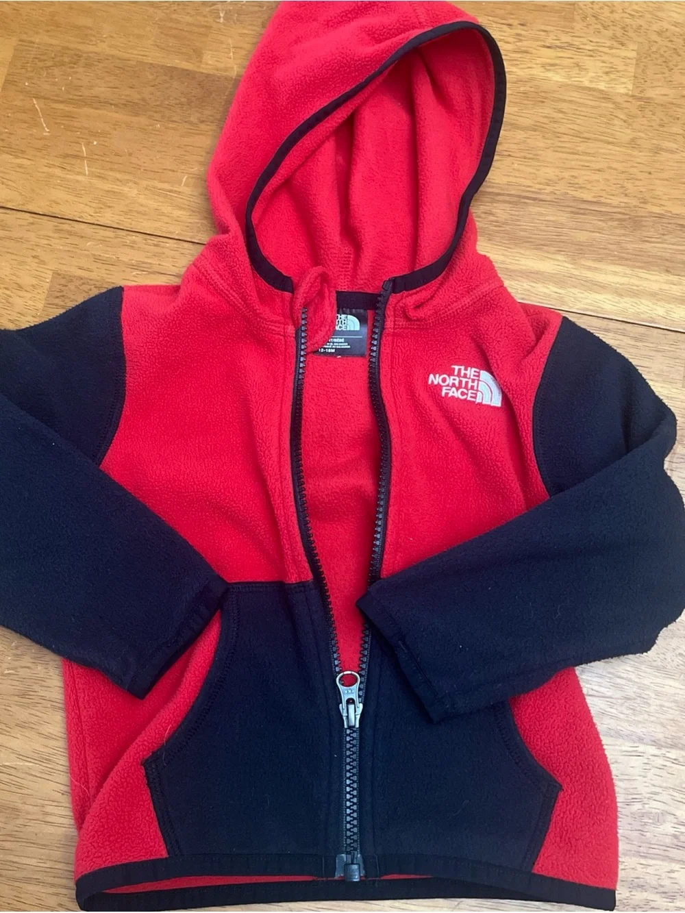 The North Face Kids Red and Black Fleece Hooded Zip Jacket